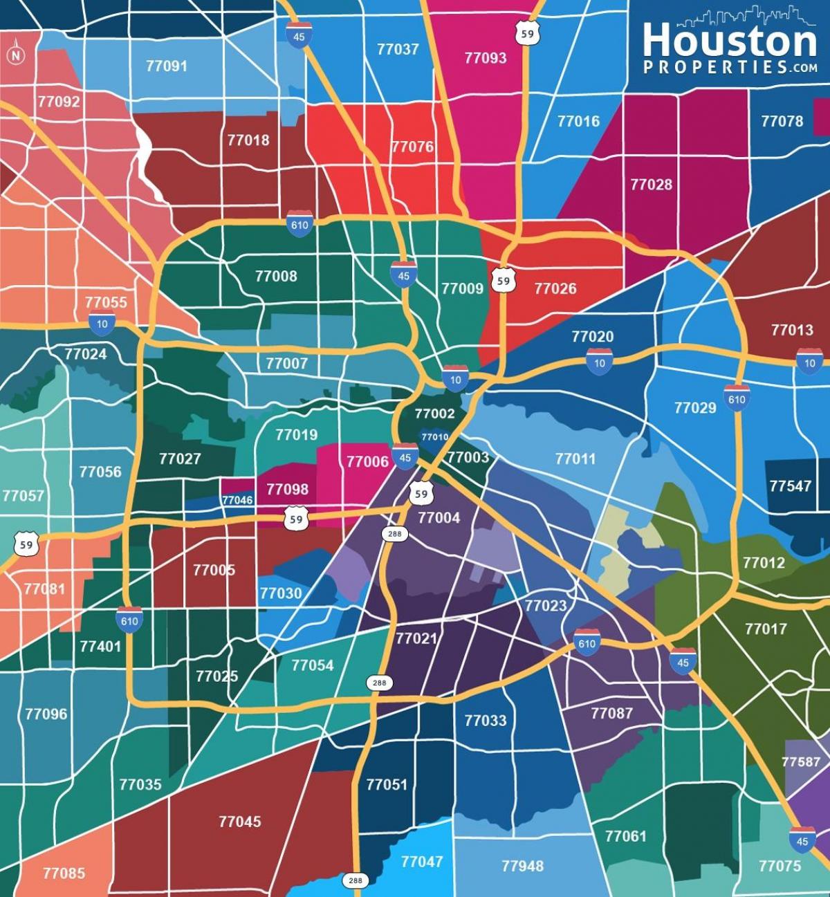 peta dari Houston kode pos