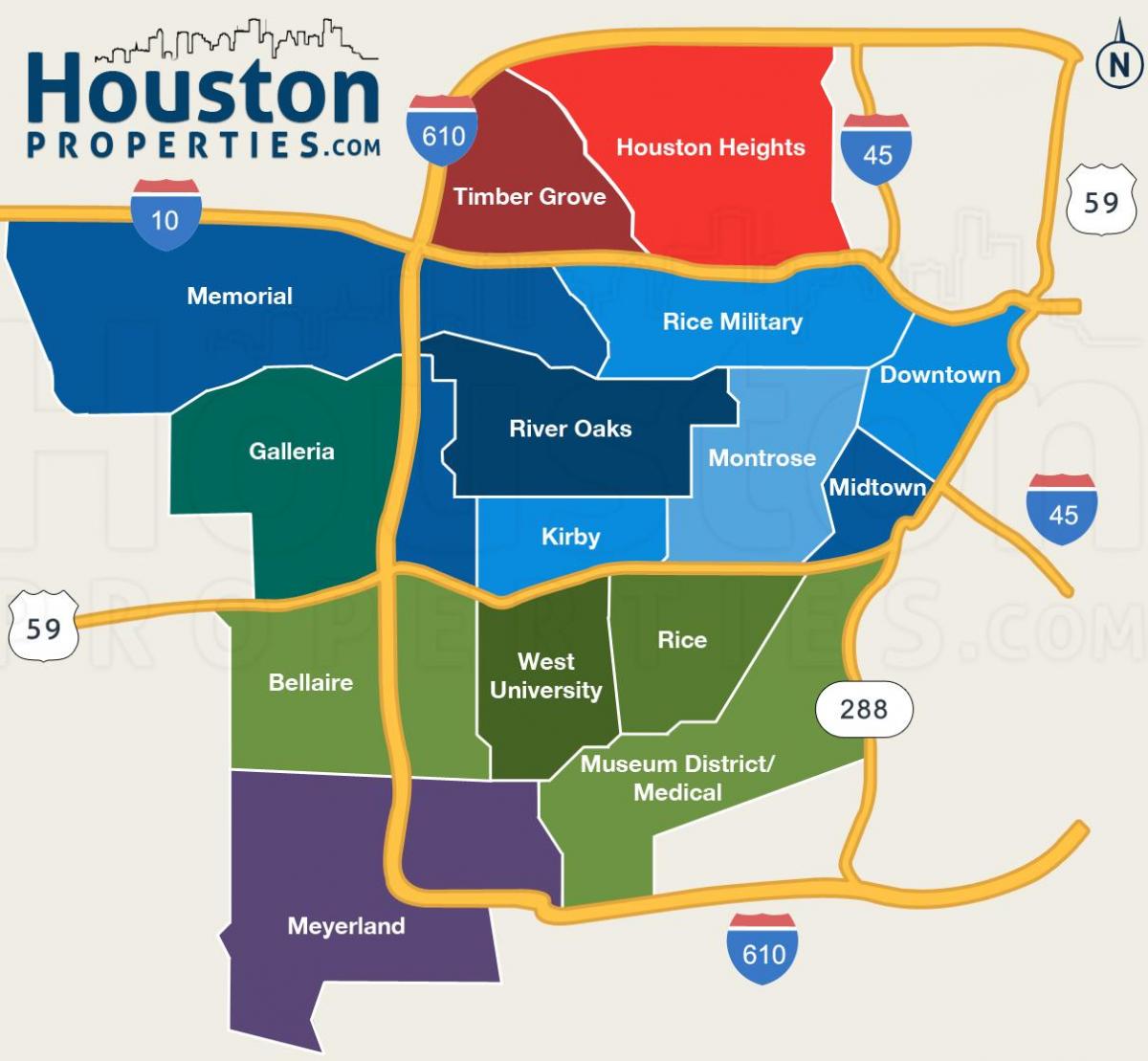 peta dari Houston lingkungan