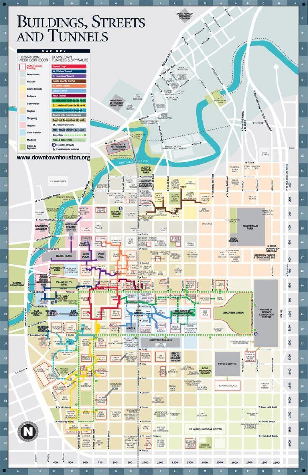 downtown Houston terowongan peta